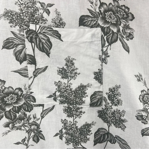 Liz Claiborne Linen Blend Floral Print Short Sleeve Boxy Top Raw Hem Size Large - Picture 9 of 10